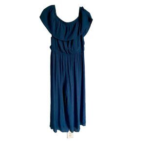 Tacera Blue Jumpsuit On or Off Shoulder Wide Leg Women's Medium NEW NWT